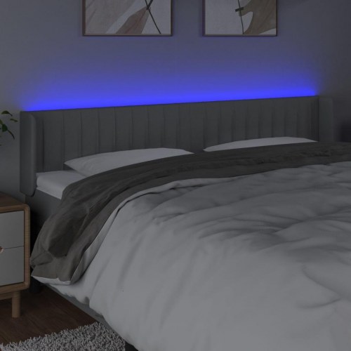 Sengegavl med LED-lys 203x16x78/88 cm - stof, lysegrå