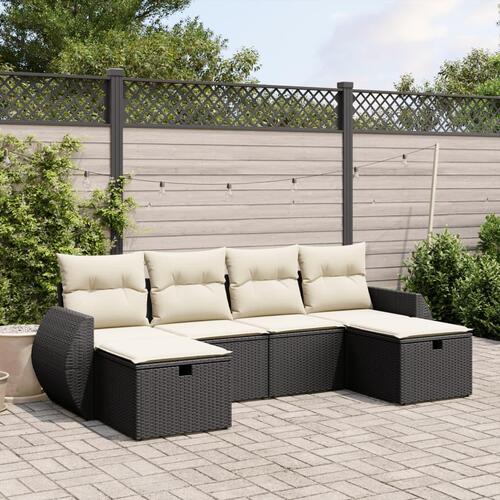Sofasæt til haven 6 dele med hynder polyrattan sort