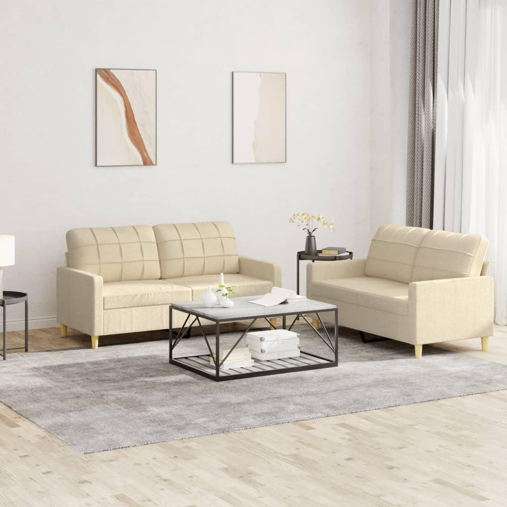 2 personers sofa med hynder stof cremefarvet