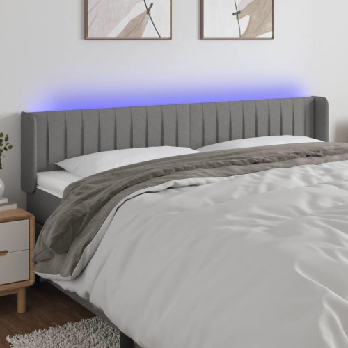 Sengegavl med LED-lys 203×16×78/88 cm - stof, mørkegrå