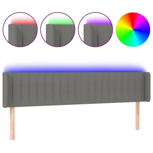 Sengegavl med LED-lys 203×16×78/88 cm - stof, mørkegrå