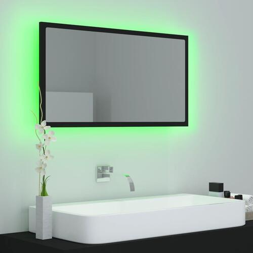 Badeværelsesspejl med LED-lys 80x8,5x37 cm akryl sort