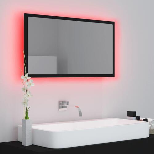 Badeværelsesspejl med LED-lys 80x8,5x37 cm akryl sort