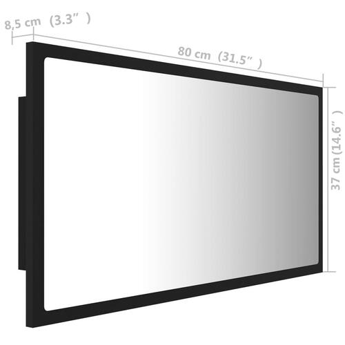 Badeværelsesspejl med LED-lys 80x8,5x37 cm akryl sort