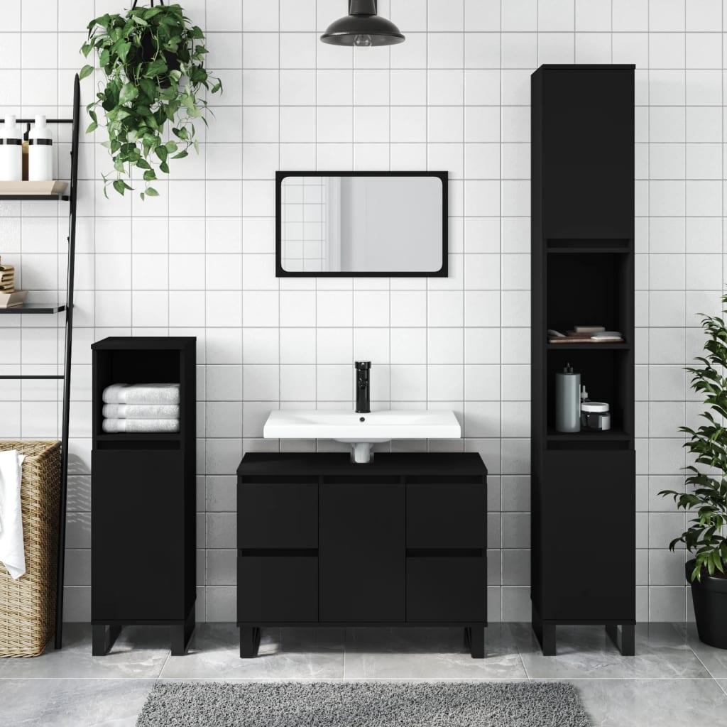 Badeværelsesskab 30x30x100 cm konstrueret træ sort