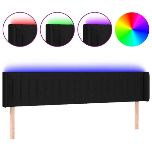 Sengegavl med LED-lys 203×16×78/88 cm - stof, sort