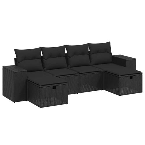 Sofasæt til haven 6 dele med hynder polyrattan sort