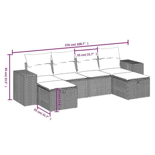 Sofasæt til haven 6 dele med hynder polyrattan sort
