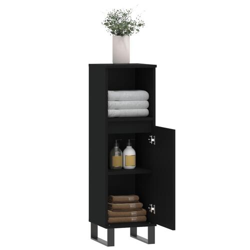 Badeværelsesskab 30x30x100 cm konstrueret træ sort