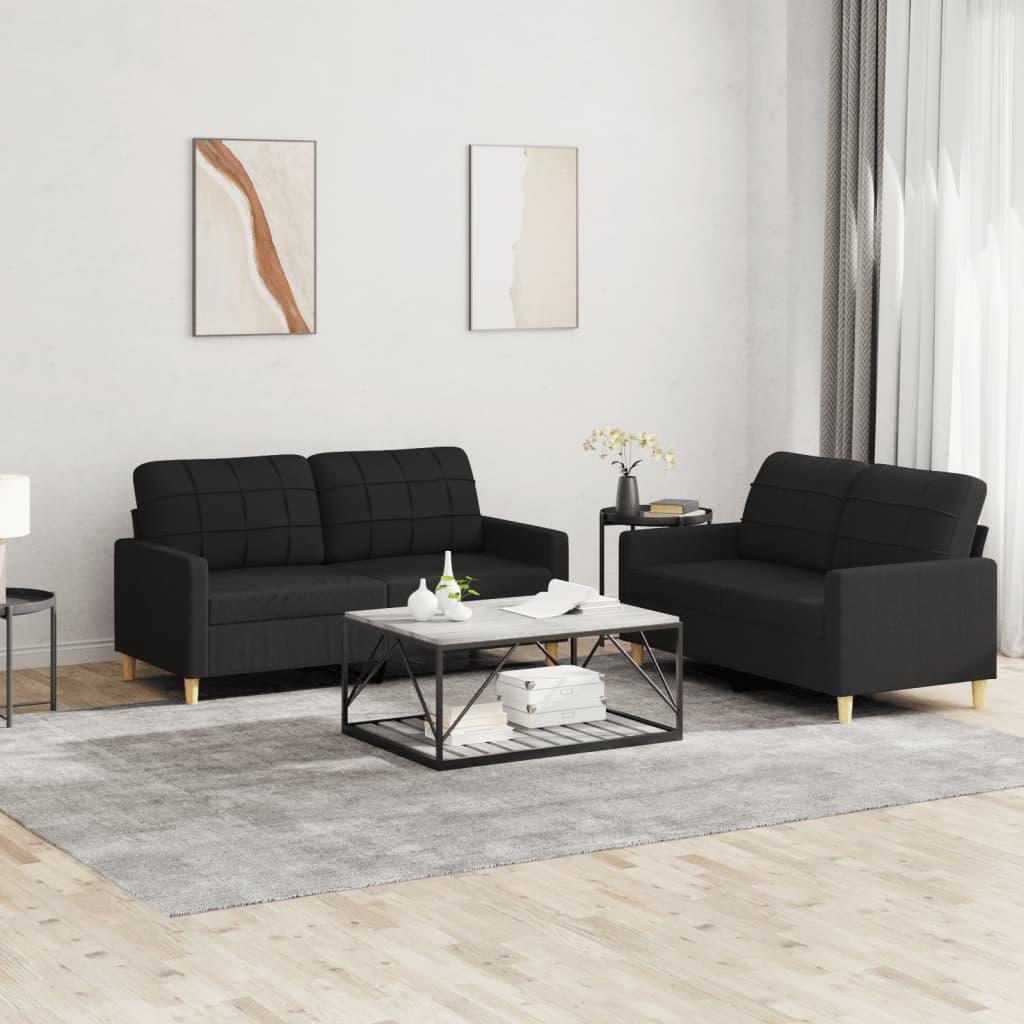 2 personers sofa med hynder stof sort