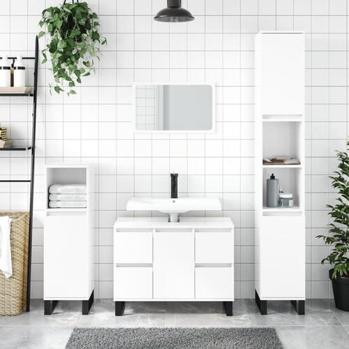 Badeværelsesskab 30x30x100 cm konstrueret træ hvid højglans