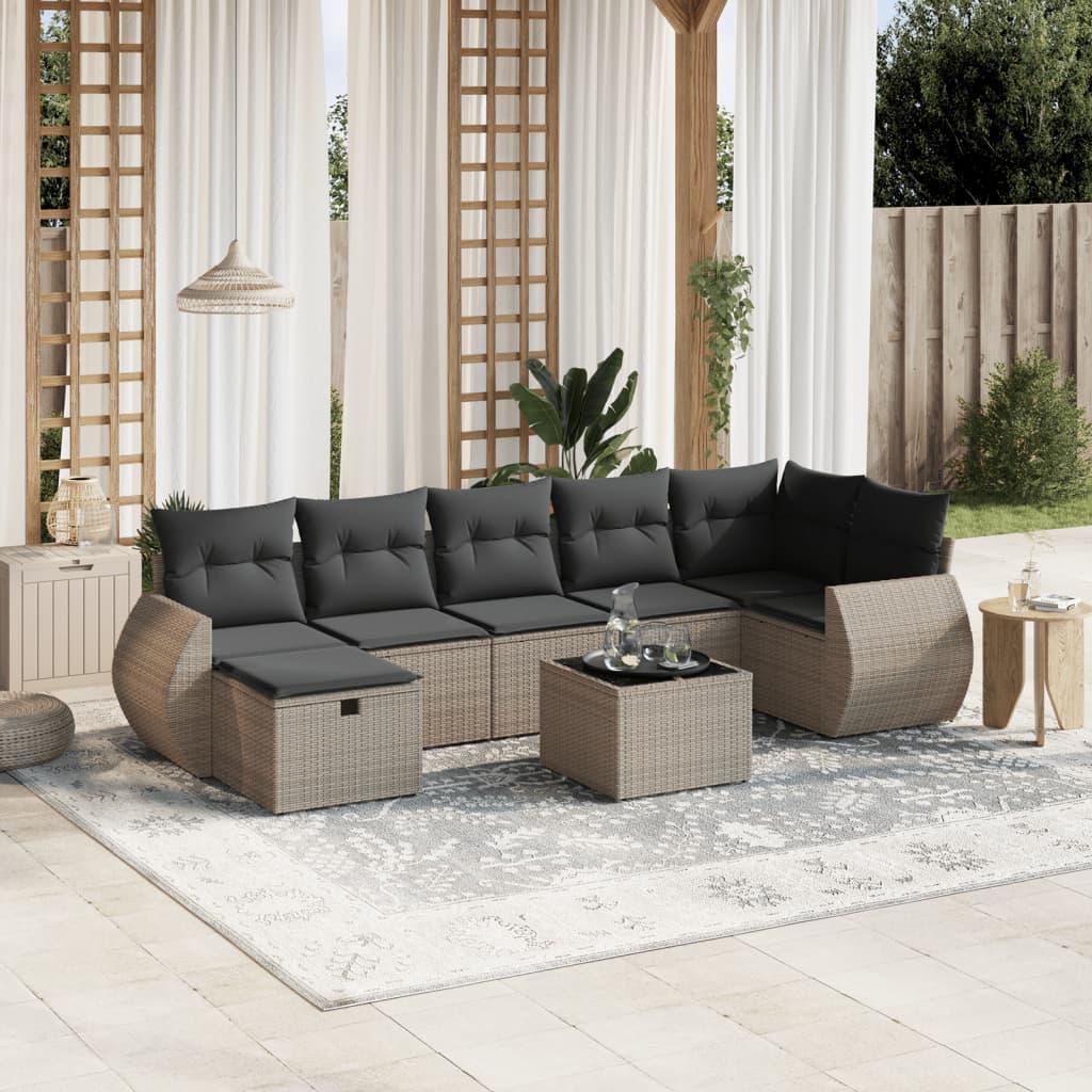 Sofasæt til haven 8 dele med hynder polyrattan grå