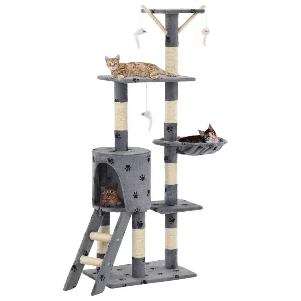 Kradsetræ til katte med sisal-kradsestolper 138 cm grå poteprint