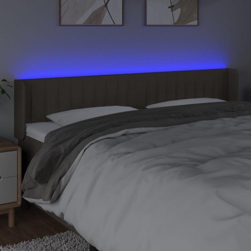 Sengegavl med LED-lys 203x16x78/88 cm - stof gråbrun