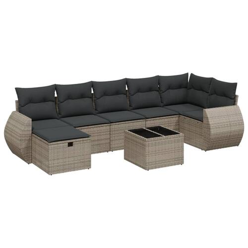 Sofasæt til haven 8 dele med hynder polyrattan grå