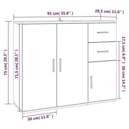 Skænk 91x29,5x75 cm konstrueret træ sonoma-eg