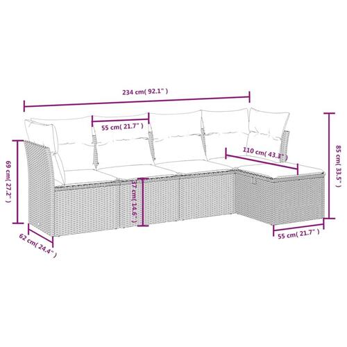 Sofasæt til haven 5 dele med hynder polyrattan sort