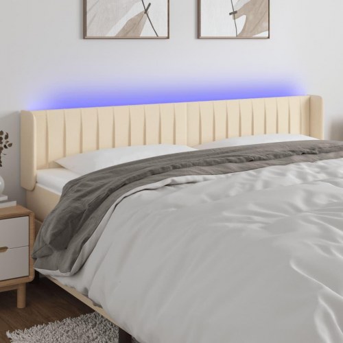 Sengegavl med LED-lys - 203×16×78/88 cm, stof i creme