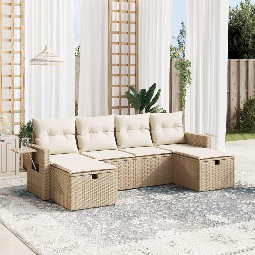 Sofasæt til haven 6 dele med hynder i polyrattan beige
