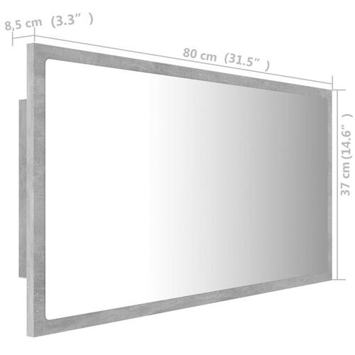 Badeværelsesspejl med LED-lys 80x8,5x37 cm akryl betongrå