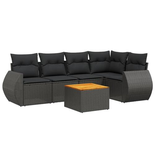 Sofasæt til haven 6 dele med hynder polyrattan sort