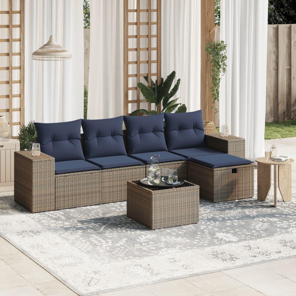 Sofasæt til haven 6 dele med hynder polyrattan grå billede