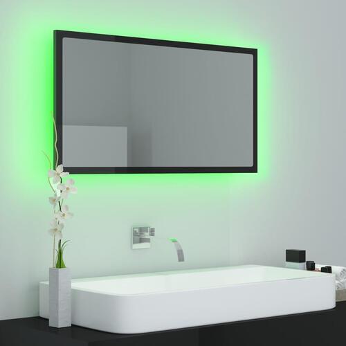 Badeværelsesspejl med LED-lys 80x8,5x37 cm akryl sort højglans
