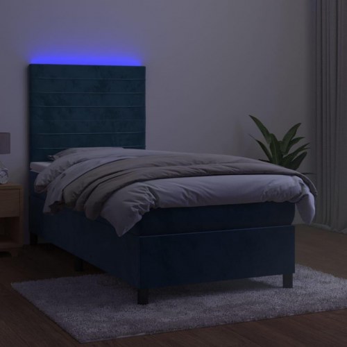 Kontinentalseng med LED-lys 90x190 cm - fløjl, mørkeblå