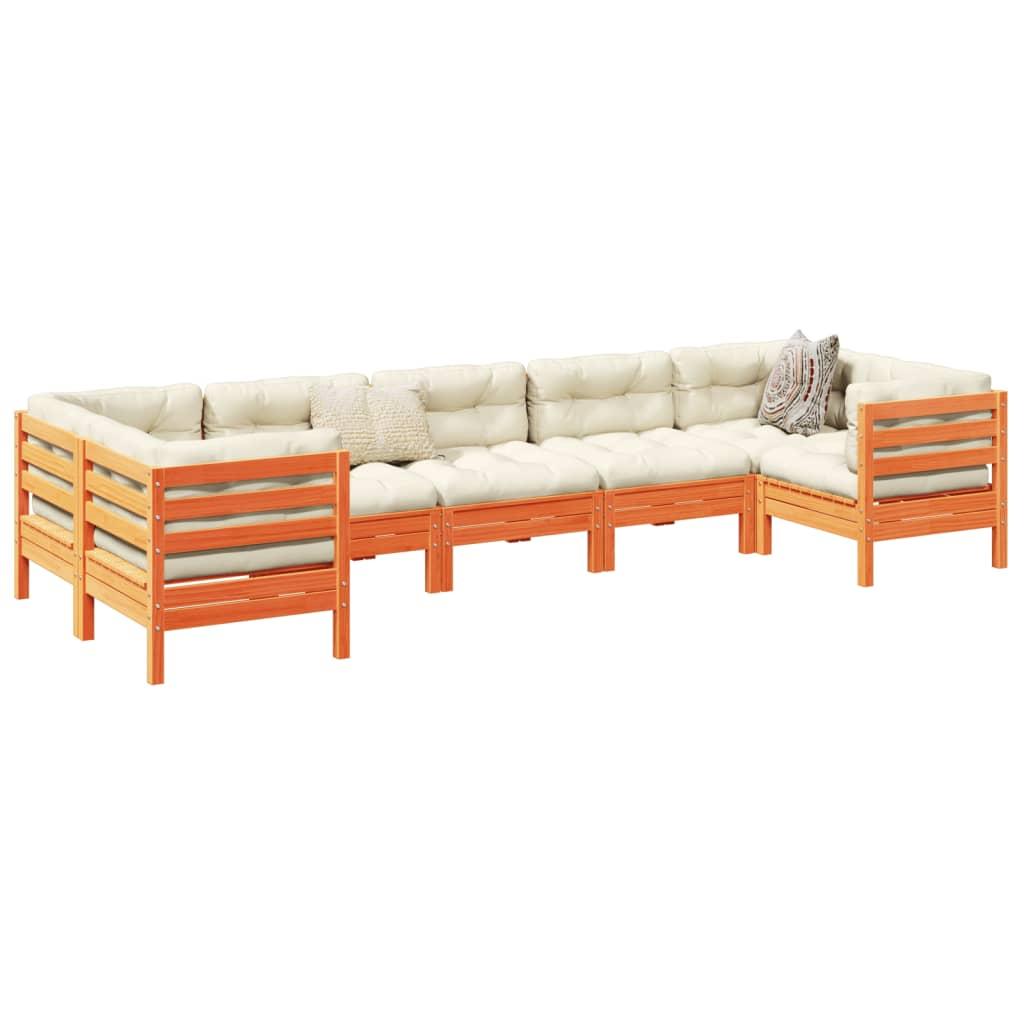 Sofasæt til haven 7 dele med hynder massivt fyr gyldenbrun