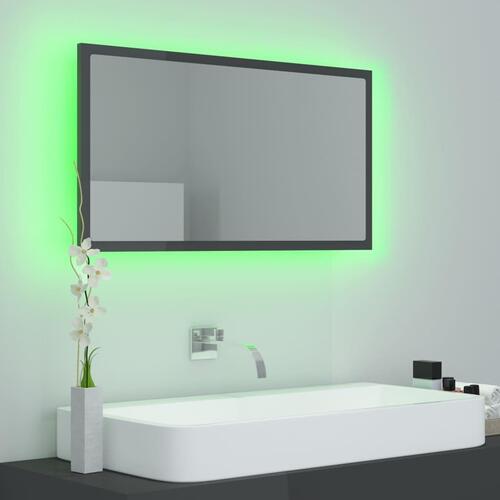 Badeværelsesspejl med LED-lys 80x8,5x37 cm akryl grå højglans