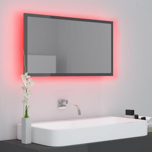 Badeværelsesspejl med LED-lys 80x8,5x37 cm akryl grå højglans