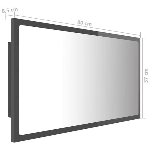Badeværelsesspejl med LED-lys 80x8,5x37 cm akryl grå højglans