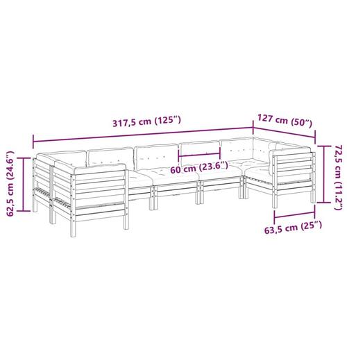 Sofasæt til haven 7 dele med hynder massivt fyr gyldenbrun