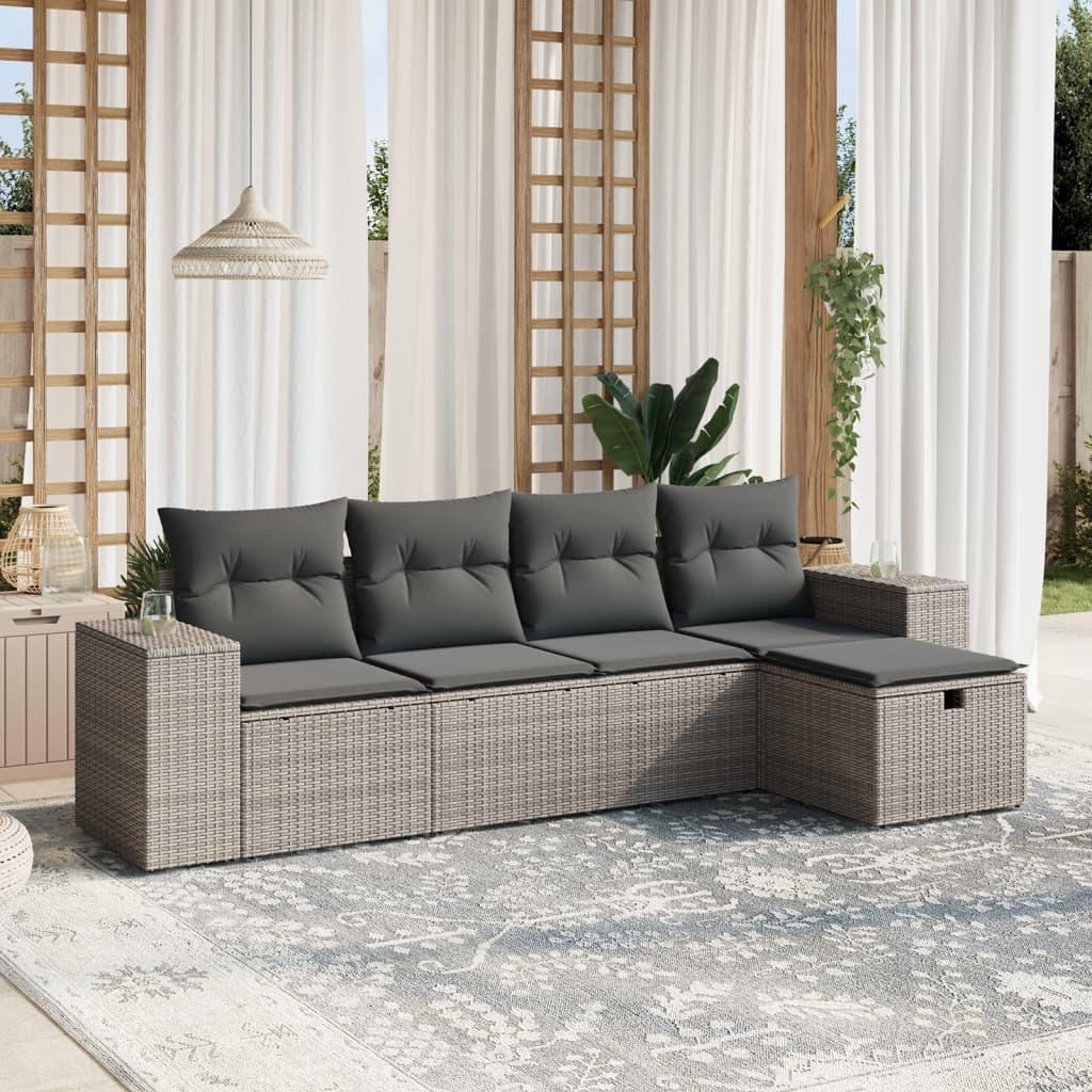 Sofasæt 5 dele med hynder polyrattan grå