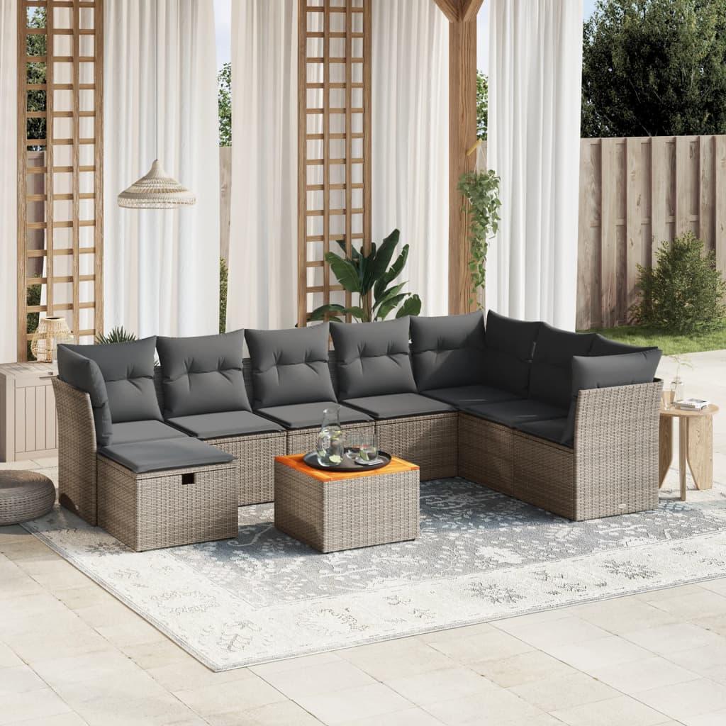 Sofasæt til haven 9 dele med hynder polyrattan grå