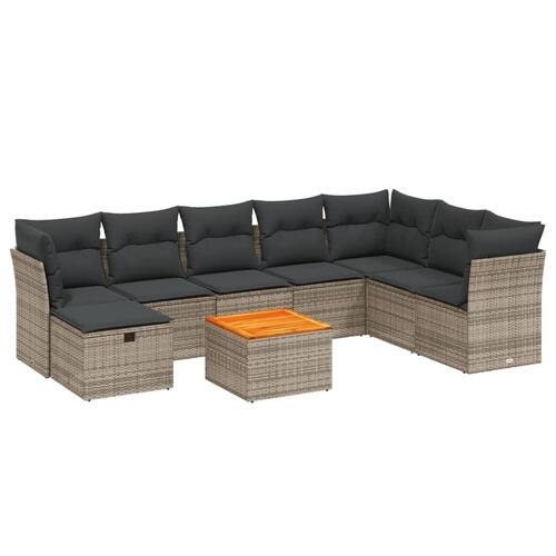 Sofasæt til haven 9 dele med hynder polyrattan grå
