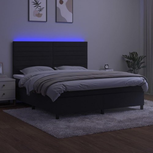 Kontinentalseng med LED-lys 180×200 cm - fløjl, sort