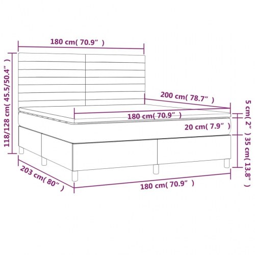 Kontinentalseng med LED-lys 180×200 cm - fløjl, sort