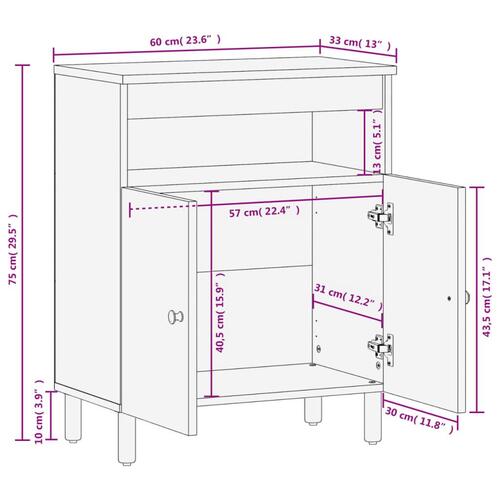 Skab 60x33x75 cm massivt mangotræ sort