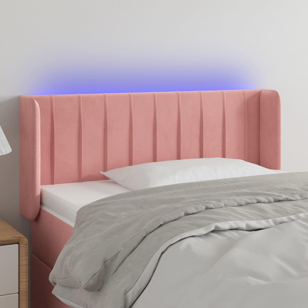 Sengegavl med LED-lys 93x16x78/88 cm fløjl lyserød billede