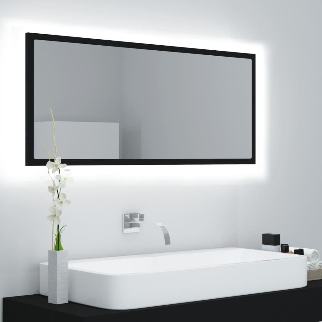 Badeværelsesspejl med LED-lys 100x8,5x37 cm akryl sort