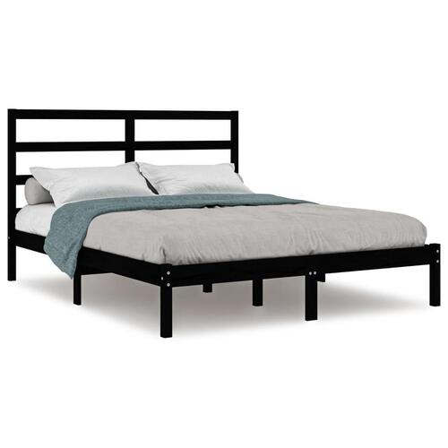 Sengeramme 140x190 cm massivt fyrretræ sort