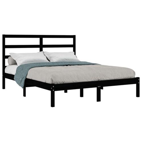 Sengeramme 140x190 cm massivt fyrretræ sort
