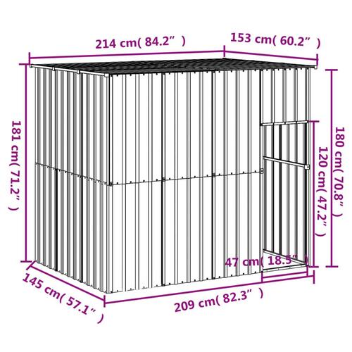 Hundehus med tag 214x153x181 cm galvaniseret stål antracitgrå