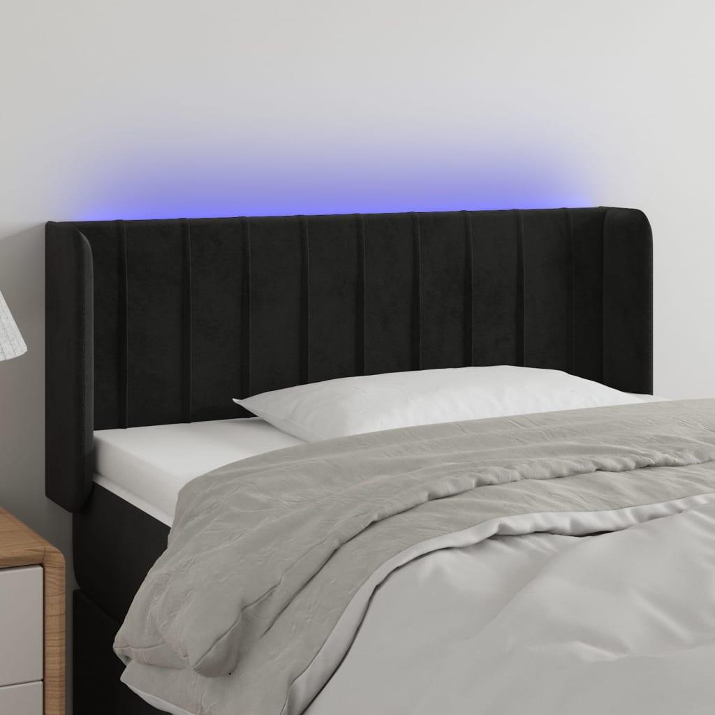 Sengegavl med LED-lys 103x16x78/88 cm fløjl sort billede