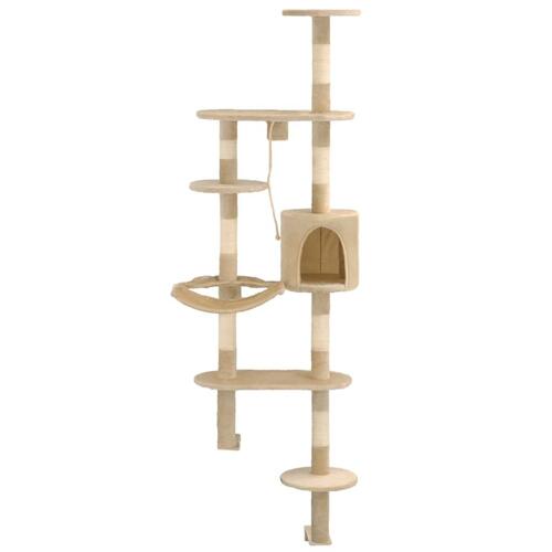 Kradsetræ med sisal-kradsestolper til katte vægmonteret 194 cm beige