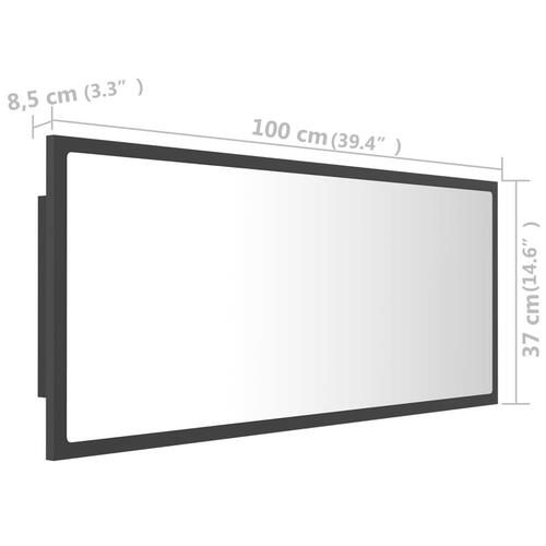 Badeværelsesspejl med LED-lys 100x8,5x37 cm akryl grå