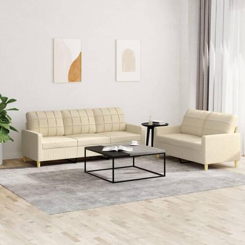 2 personers sofa med hynder stof cremefarvet