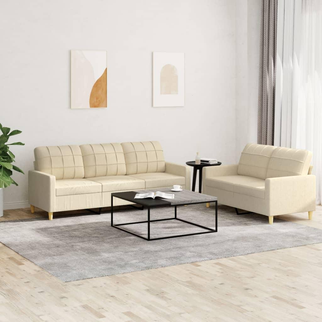 2 personers sofa med hynder stof cremefarvet