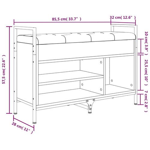 Skobænk 85,5x32x57,5 cm konstrueret træ sonoma-eg